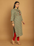 Green Pure Cambric Cotton Jaipuri Block Printed Plus Size Kurti