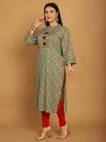 Green Pure Cambric Cotton Jaipuri Block Printed Plus Size Kurti