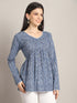 Blue Women's Pure Cotton Striped Printed Short Top