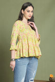 Yellow Pure Cotton Jaipuri Printed Short Top