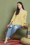 Yellow Pure Cotton Jaipuri Printed Short Top