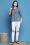 Grey Pure Cotton Patch Work Embroidered Short Top