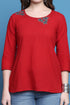 Red Pure Cotton Patch Work Embroidered Short Top