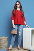 Red Pure Cotton Patch Work Embroidered Short Top