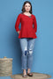 Red Pure Cotton Patch Work Embroidered Short Top