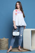 White Pure Cotton Patch Work Embroidered Short Top