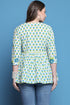 White & Teal Pure Cotton Embroidered Short Top