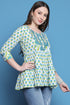White & Teal Pure Cotton Embroidered Short Top