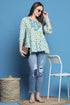 White & Teal Pure Cotton Embroidered Short Top
