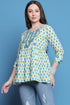 White & Teal Pure Cotton Embroidered Short Top