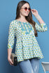 White & Teal Pure Cotton Embroidered Short Top