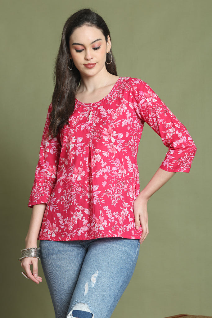 Pink Pure Cotton Jaipuri Printed Short Top