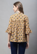Load image into Gallery viewer, Mustard Yellow Pure cotton Jaipuri Printed Short Top
