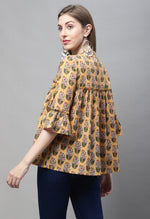 Load image into Gallery viewer, Mustard Yellow Pure cotton Jaipuri Printed Short Top
