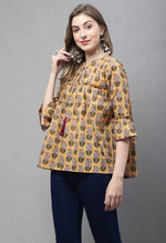 Load image into Gallery viewer, Mustard Yellow Pure cotton Jaipuri Printed Short Top