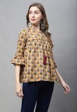 Load image into Gallery viewer, Mustard Yellow Pure cotton Jaipuri Printed Short Top
