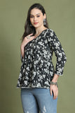 Black Pure Cotton Jaipuri Printed Short Top