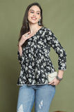 Black Pure Cotton Jaipuri Printed Short Top