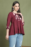 Wine Pure Cotton Jaipuri Printed Short Top