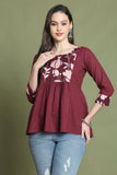 Wine Pure Cotton Jaipuri Printed Short Top