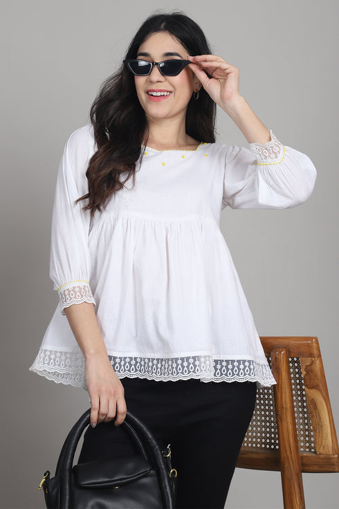 Rajnandini Women Pure Cotton Solid Short Top
