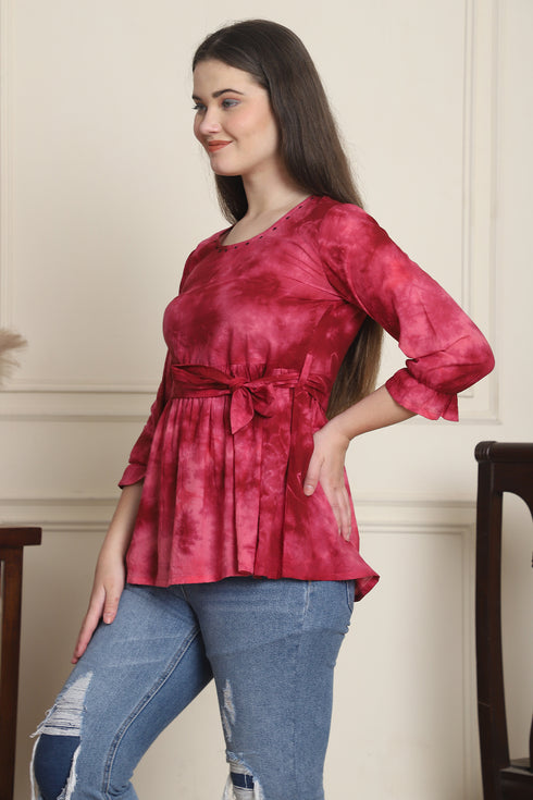 Rajnandini Women Pure Cotton Tie-Dye Shibori Printed Short Top