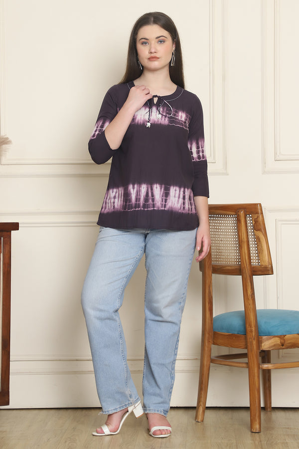 Women Pure Cotton Tie-Dye Shibori Printed Short Top