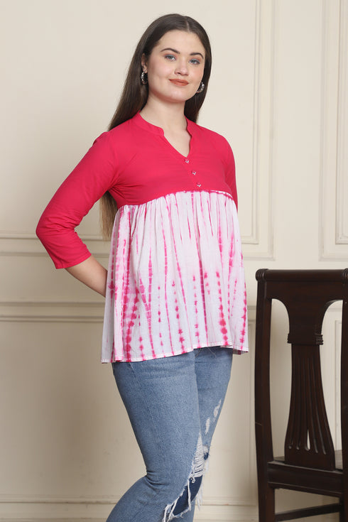 Rajnandini Women Pure Cotton Tie-Dye Shibori Printed Short Top