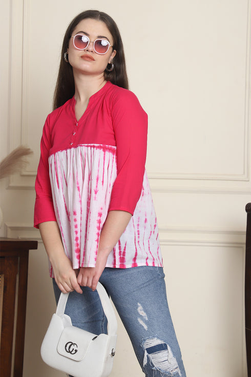 Rajnandini Women Pure Cotton Tie-Dye Shibori Printed Short Top