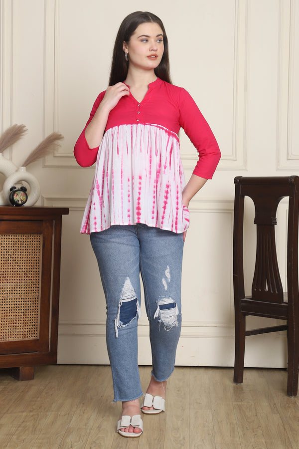 Women Pure Cotton Tie-Dye Shibori Printed Short Top