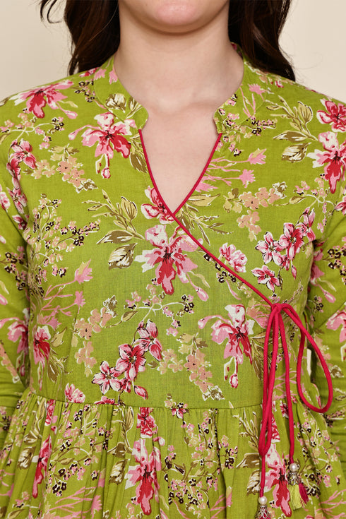 Green Vibe Chic Cotton Jaipuri Printed Short Top