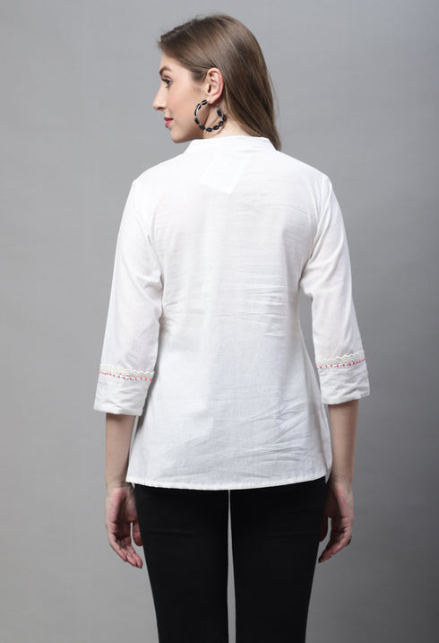 Off White Pure cotton Solid Short Top