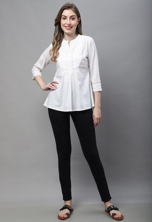 Off White Pure cotton Solid Short Top