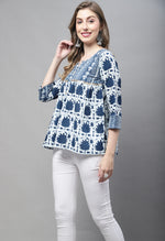 Load image into Gallery viewer, Navy Blue Pure cotton Jaipuri Printed Short Top