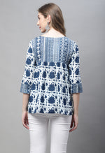 Load image into Gallery viewer, Navy Blue Pure cotton Jaipuri Printed Short Top
