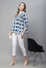 Load image into Gallery viewer, Navy Blue Pure cotton Jaipuri Printed Short Top
