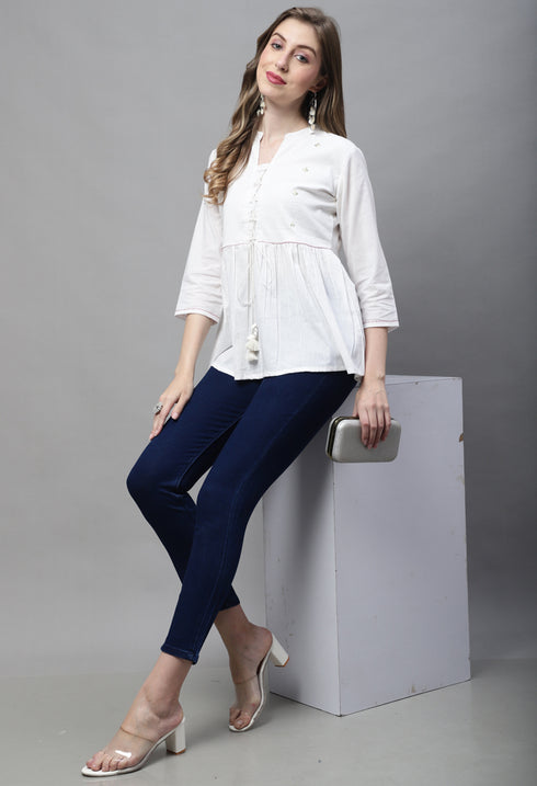 Off White Pure cotton Embroidered Short Top