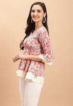 Load image into Gallery viewer, Cream Pure cotton Jaipuri Printed Short Top