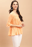 Light Orange Pure cotton Jaipuri Printed Short Top