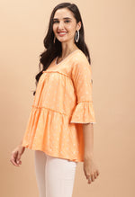 Load image into Gallery viewer, Light Orange Pure cotton Jaipuri Printed Short Top