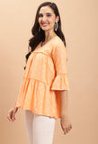 Light Orange Pure cotton Jaipuri Printed Short Top