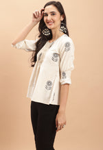Load image into Gallery viewer, Off White Pure cotton Jaipuri Printed Short Top