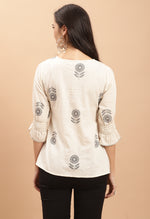 Load image into Gallery viewer, Off White Pure cotton Jaipuri Printed Short Top
