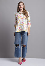 Load image into Gallery viewer, Off White Pure cotton Jaipuri Printed Short Top
