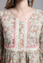 Load image into Gallery viewer, Light Green Pure cotton Jaipuri Printed Short Top
