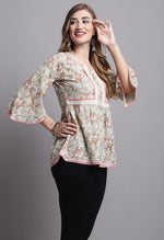 Load image into Gallery viewer, Light Green Pure cotton Jaipuri Printed Short Top
