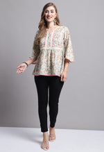 Load image into Gallery viewer, Light Green Pure cotton Jaipuri Printed Short Top
