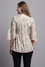 Load image into Gallery viewer, Light Green Pure cotton Jaipuri Printed Short Top
