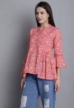 Load image into Gallery viewer, Peach Pure cotton Jaipuri Printed Short Top
