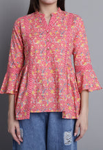 Load image into Gallery viewer, Peach Pure cotton Jaipuri Printed Short Top
